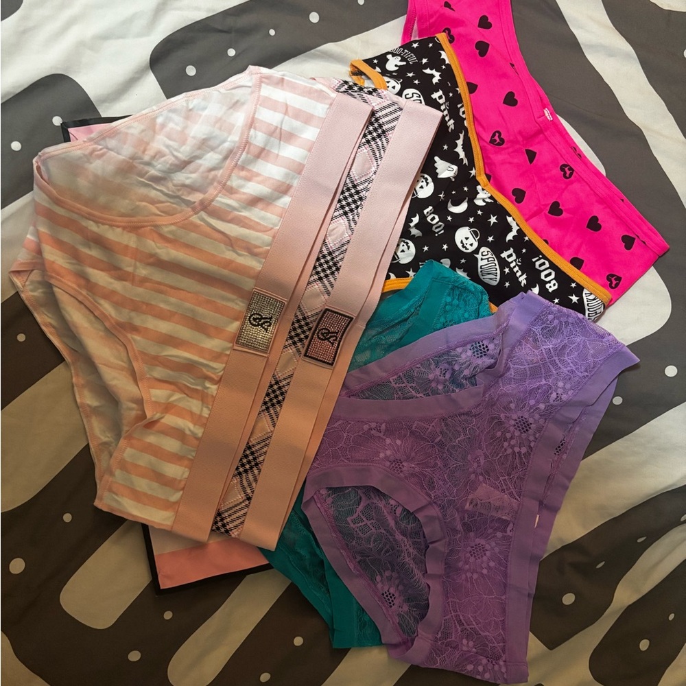 PINK Victoria's Secret Striped, Teal, and Purple Panties Set